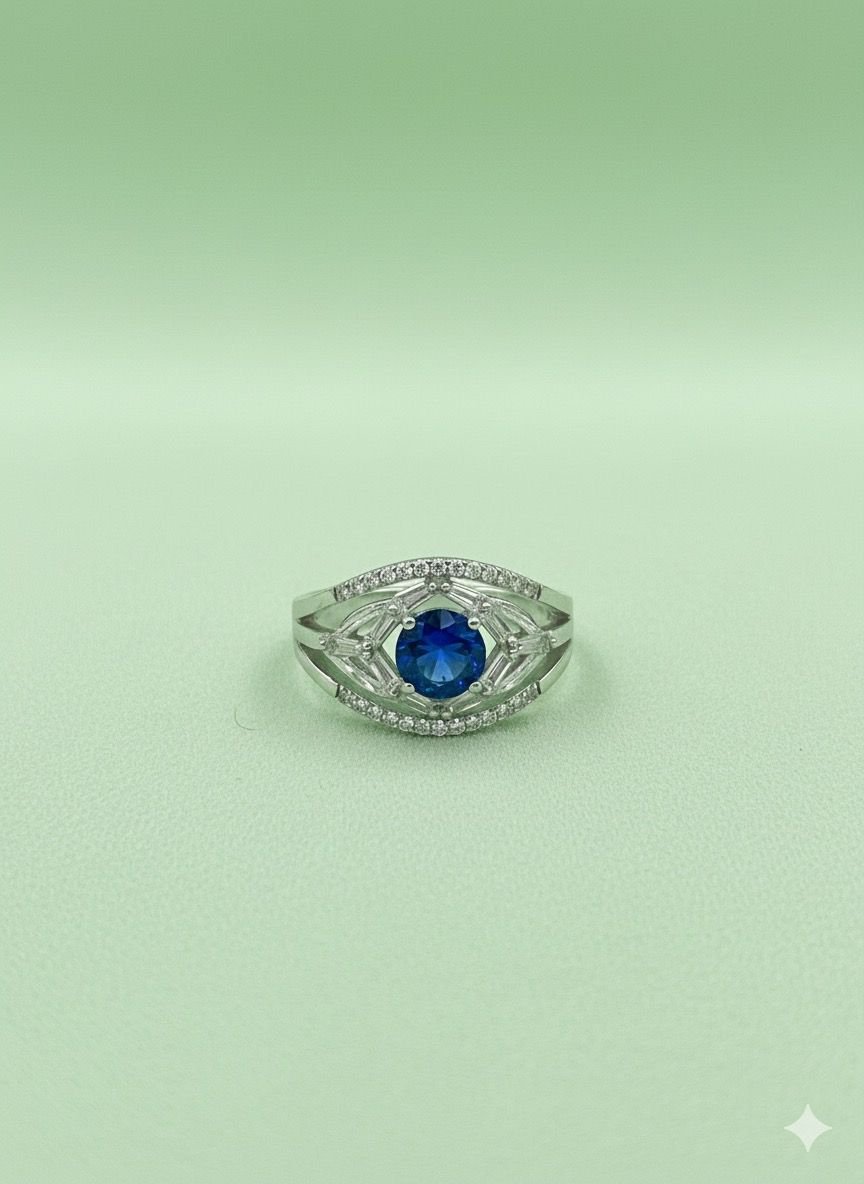remium 92.5 Silver Blue Sapphire and diamond Women’s Ring